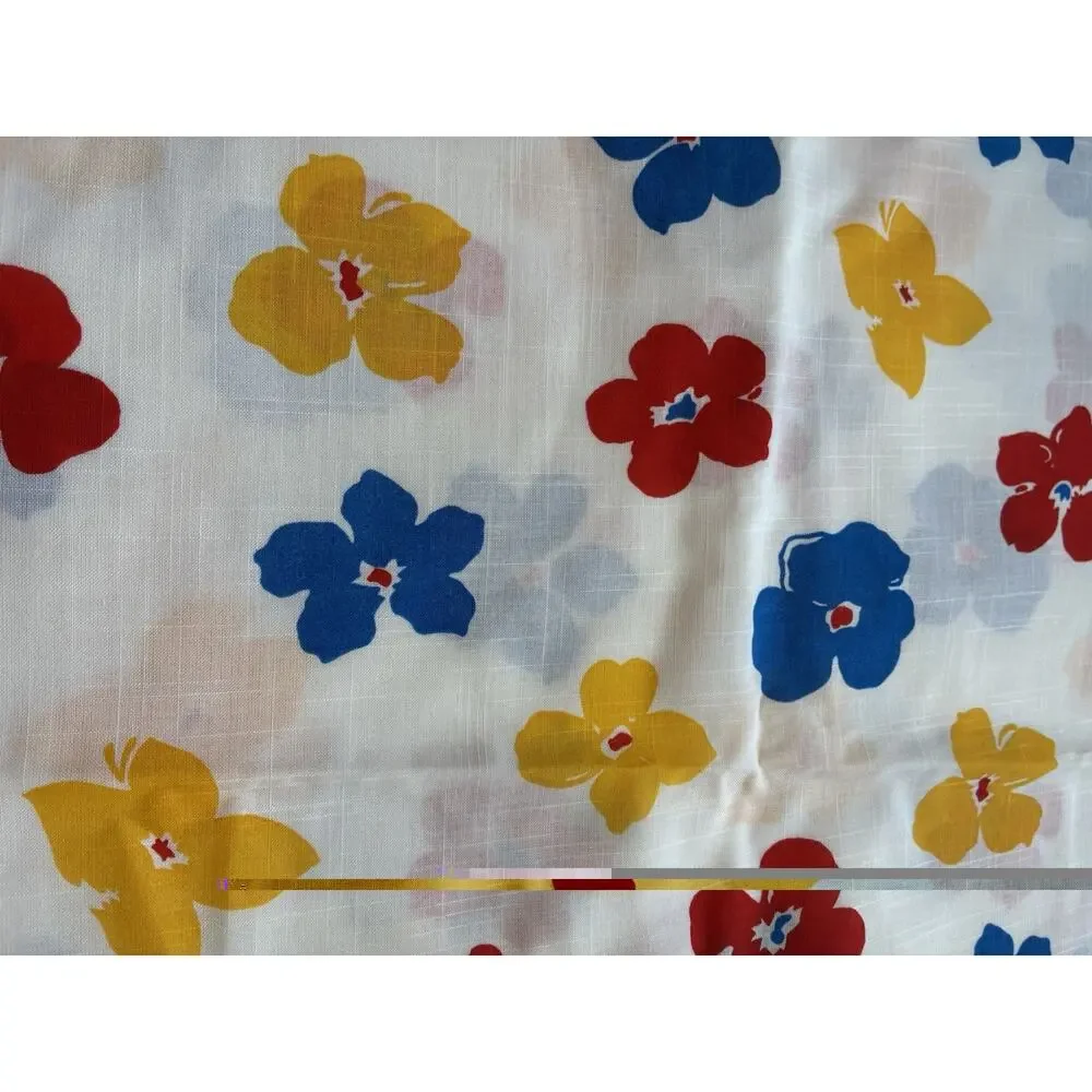VTG 70s RETRO MOD FLOWER POWER RED BLUE YELLOW FLORAL FABRIC WAMSUTTA 2.5 Yards